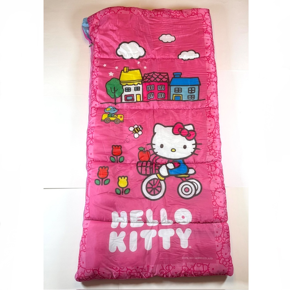Sanrio Hello Kitty Riding Bike Pink Aqua Child Size 56” X 28” Sleeping Bag 2011